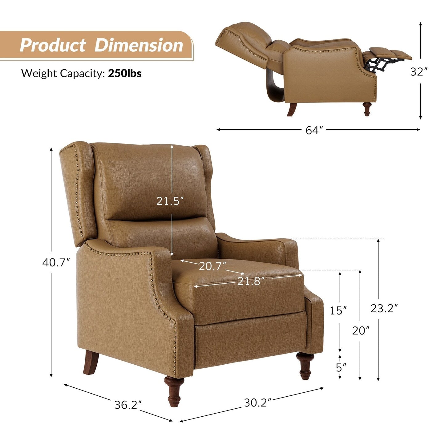 Florens Genuine Leather Recliner with Nailhead Trims by HULALA HOME