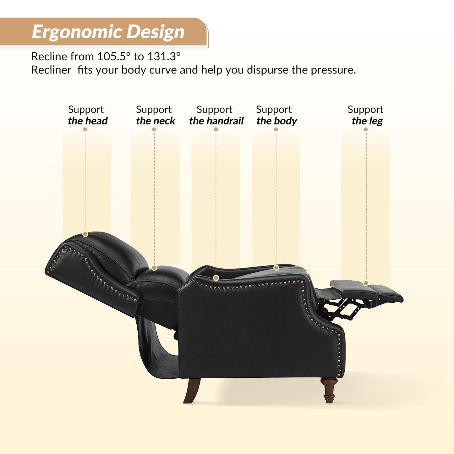 Florens Genuine Leather Recliner with Nailhead Trims by HULALA HOME