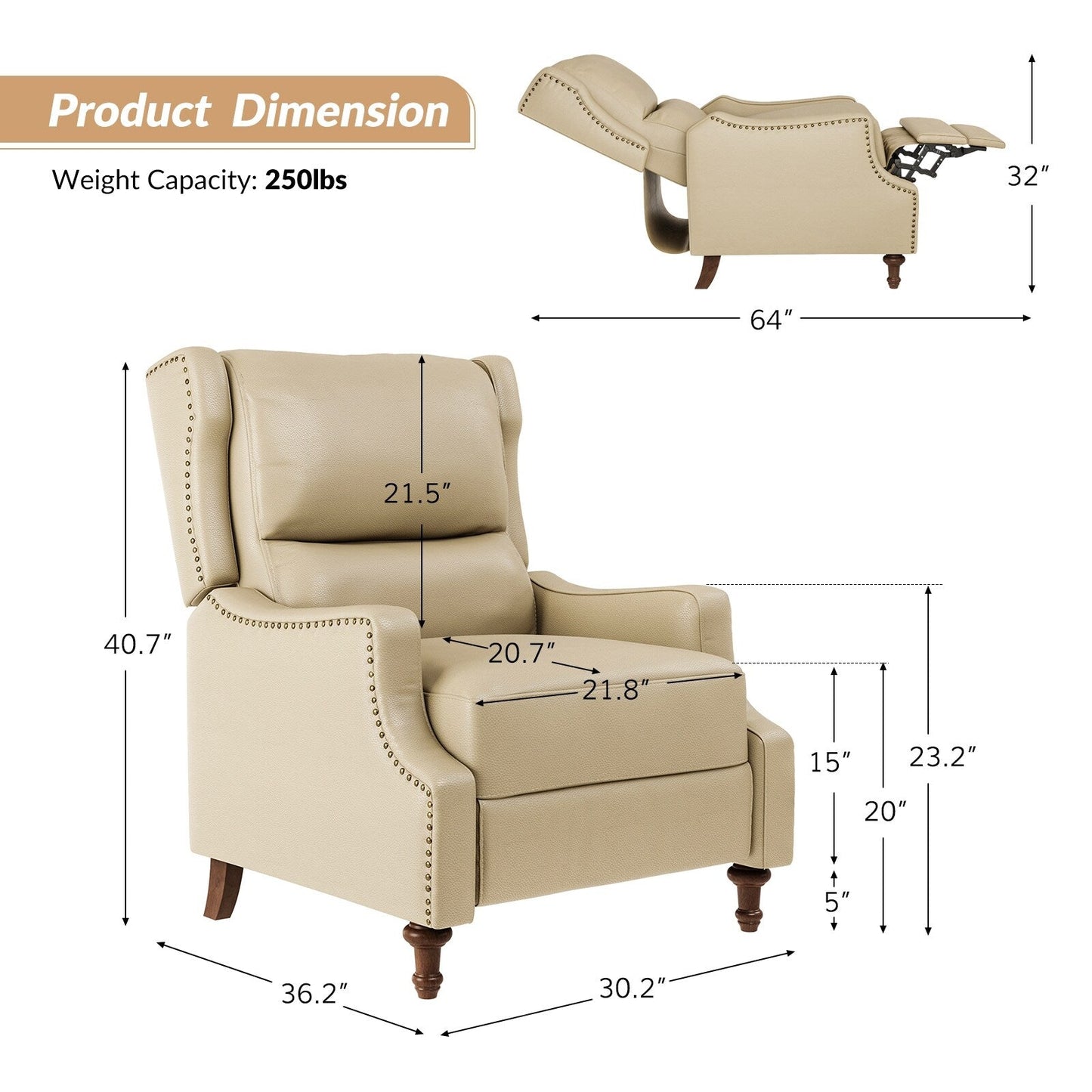Florens Genuine Leather Recliner with Nailhead Trims by HULALA HOME