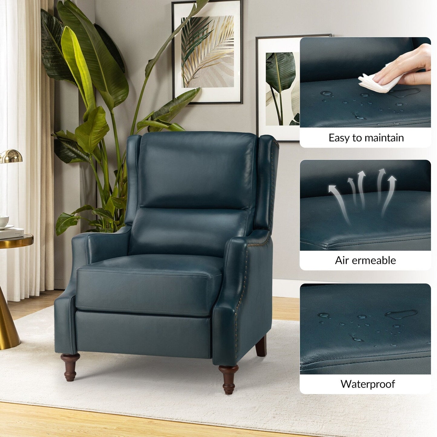 Florens Genuine Leather Recliner with Nailhead Trims by HULALA HOME