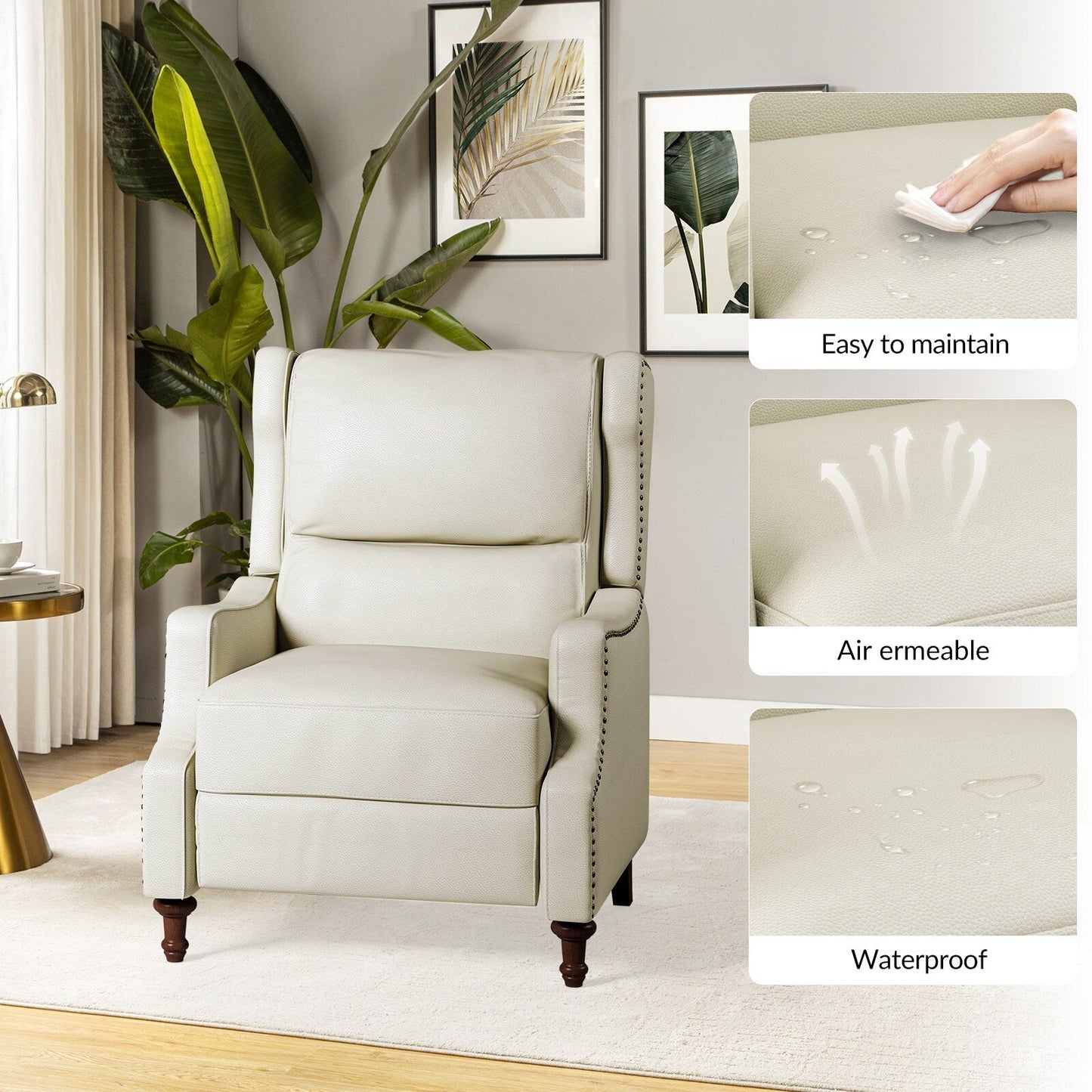 Florens Genuine Leather Recliner with Nailhead Trims by HULALA HOME