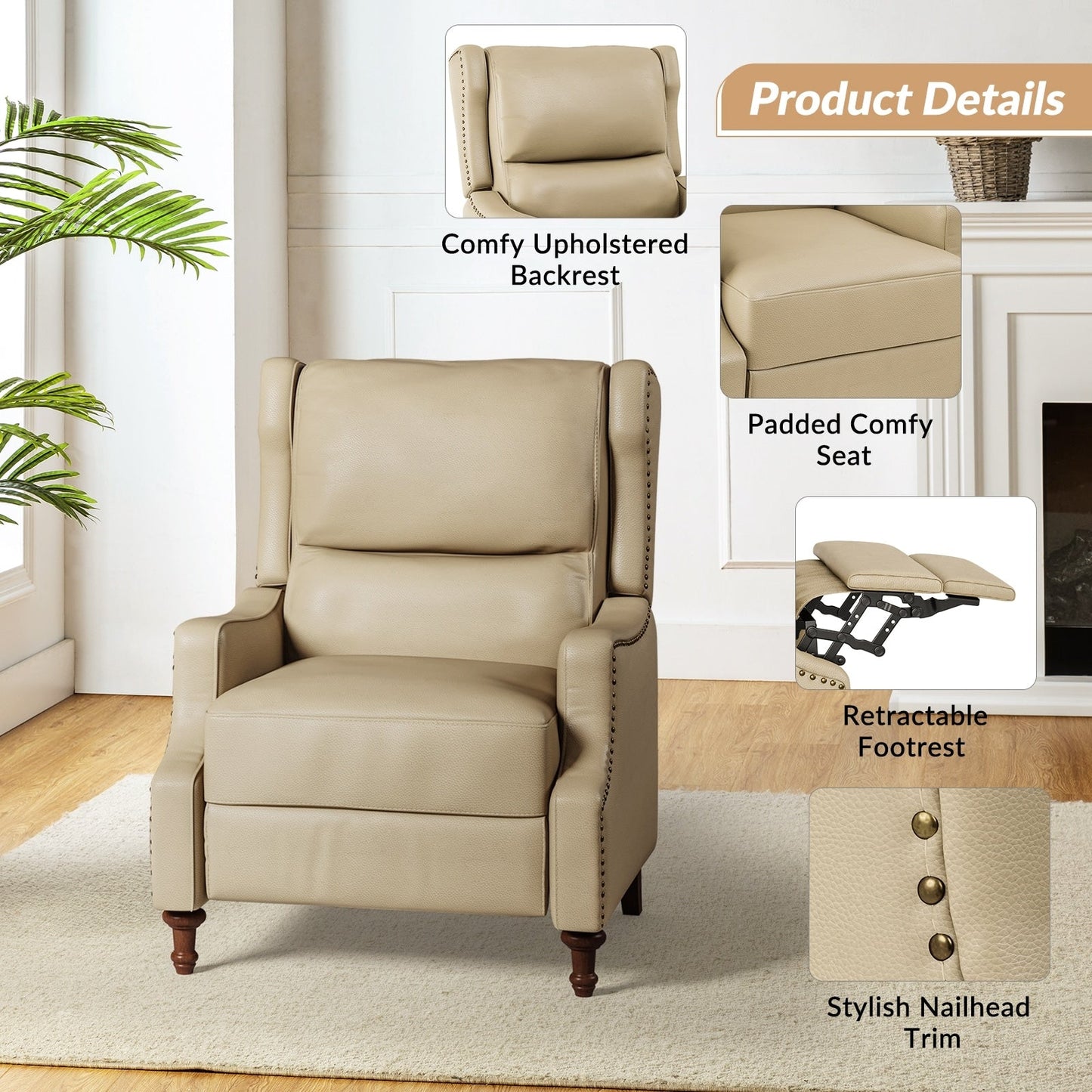 Florens Genuine Leather Recliner with Nailhead Trims by HULALA HOME