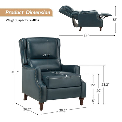 Florens Genuine Leather Recliner with Nailhead Trims by HULALA HOME