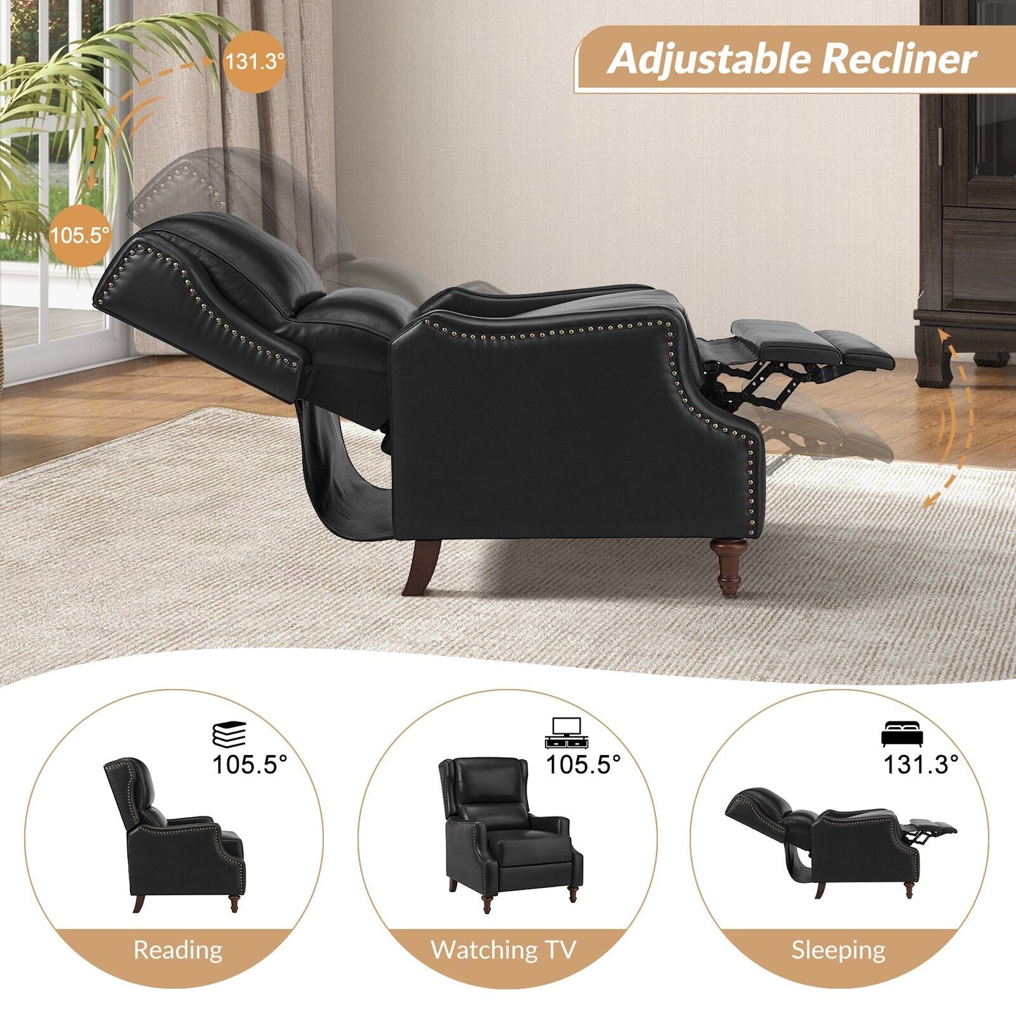 Florens Genuine Leather Recliner with Nailhead Trims by HULALA HOME