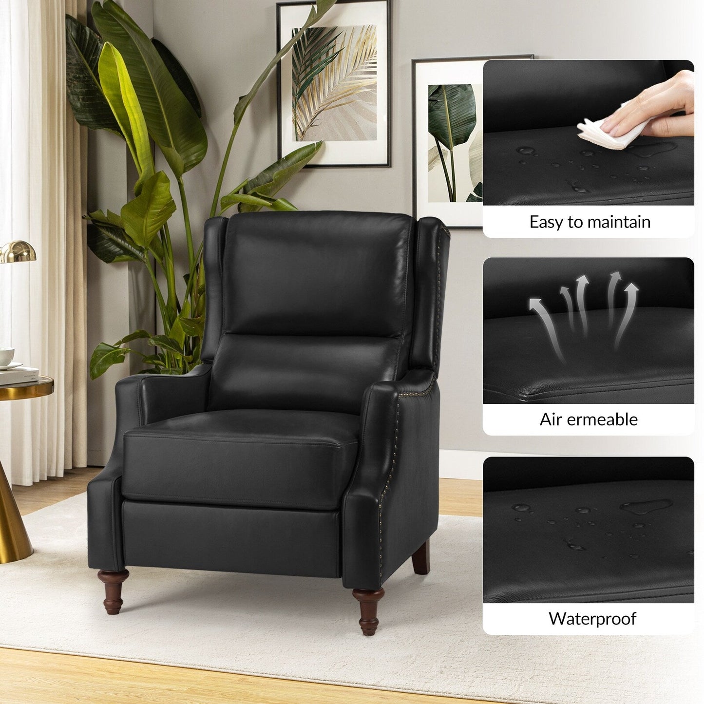 Florens Genuine Leather Recliner with Nailhead Trims by HULALA HOME