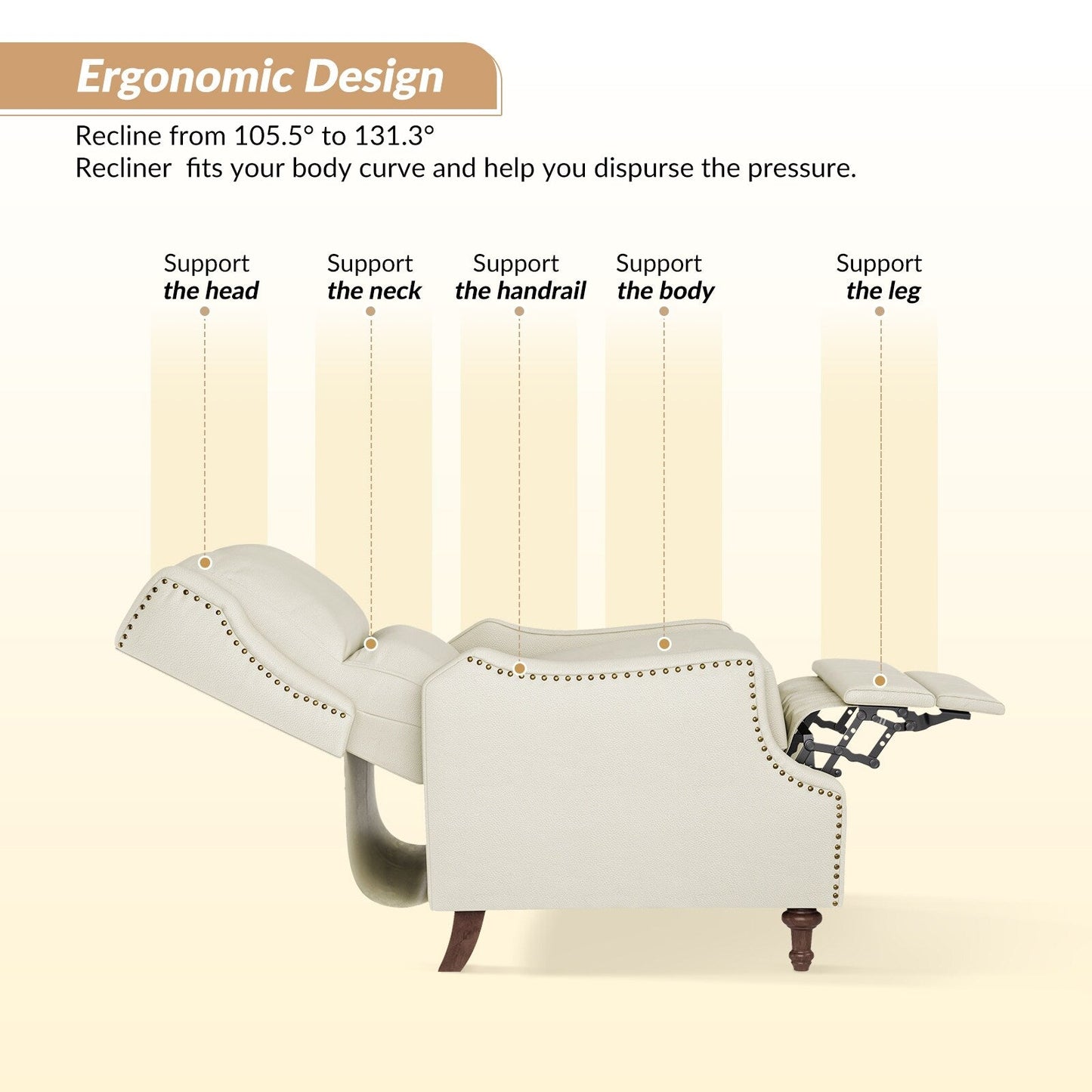 Florens Genuine Leather Recliner with Nailhead Trims by HULALA HOME