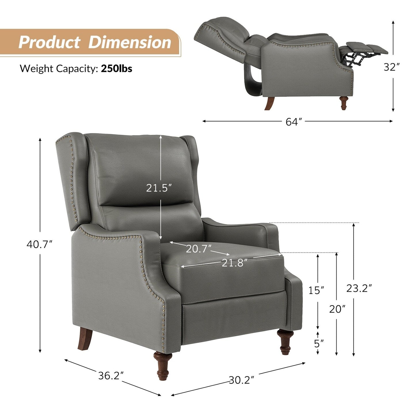 Florens Genuine Leather Recliner with Nailhead Trims by HULALA HOME