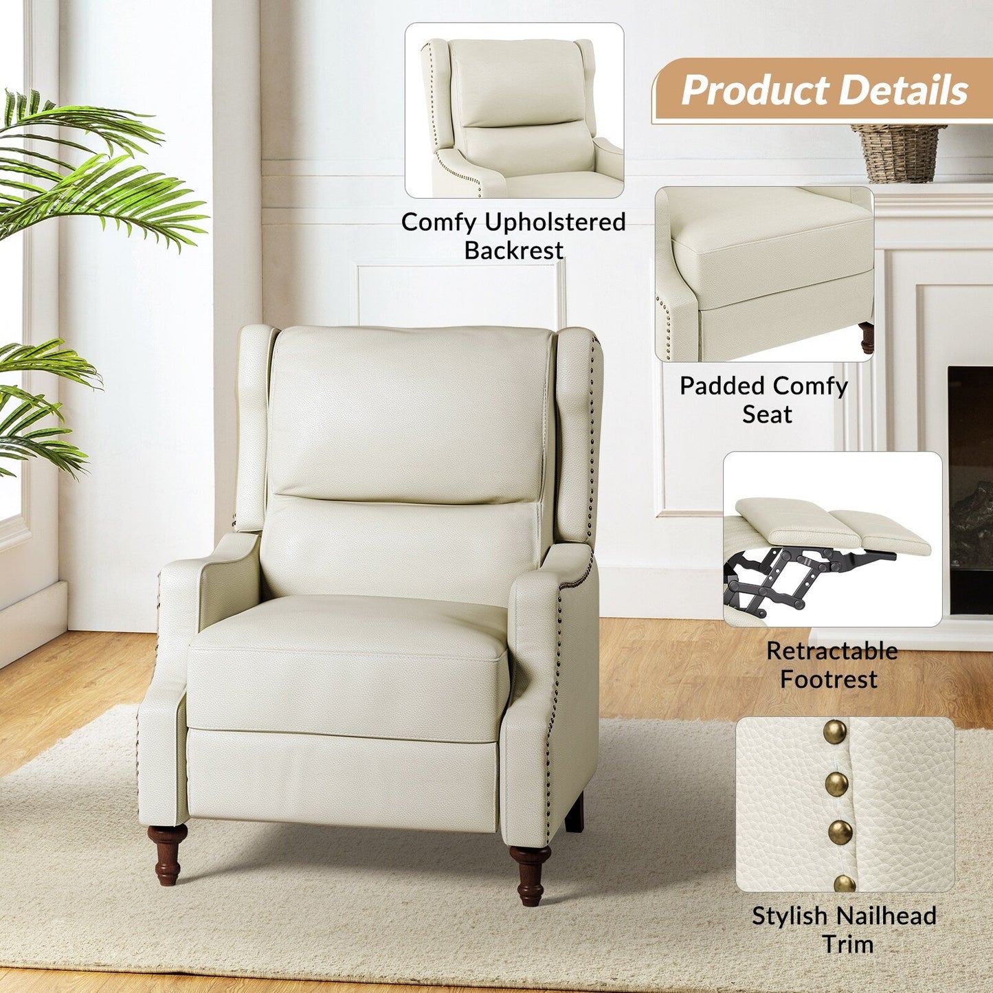 Florens Genuine Leather Recliner with Nailhead Trims by HULALA HOME