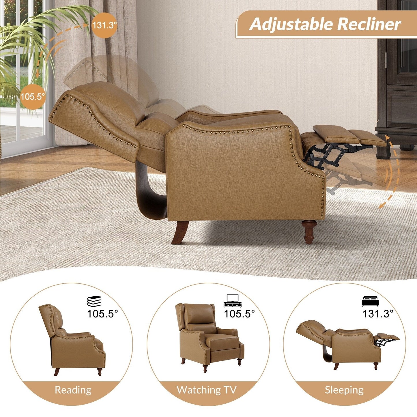 Florens Genuine Leather Recliner with Nailhead Trims by HULALA HOME