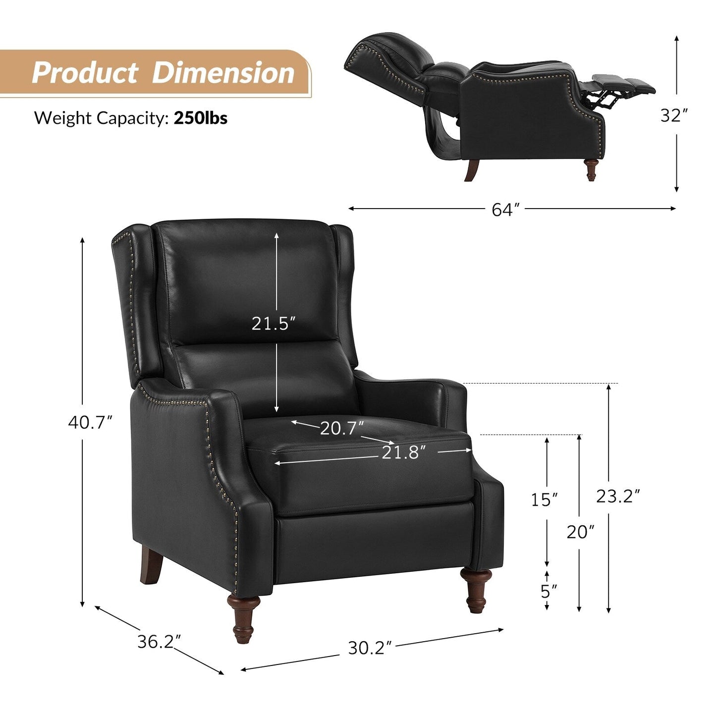 Florens Genuine Leather Recliner with Nailhead Trims by HULALA HOME