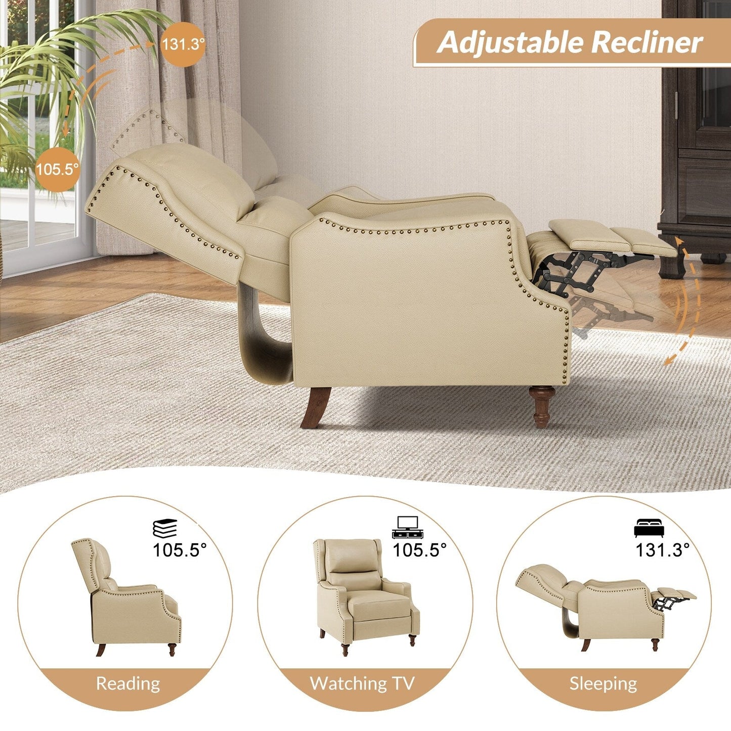 Florens Genuine Leather Recliner with Nailhead Trims by HULALA HOME