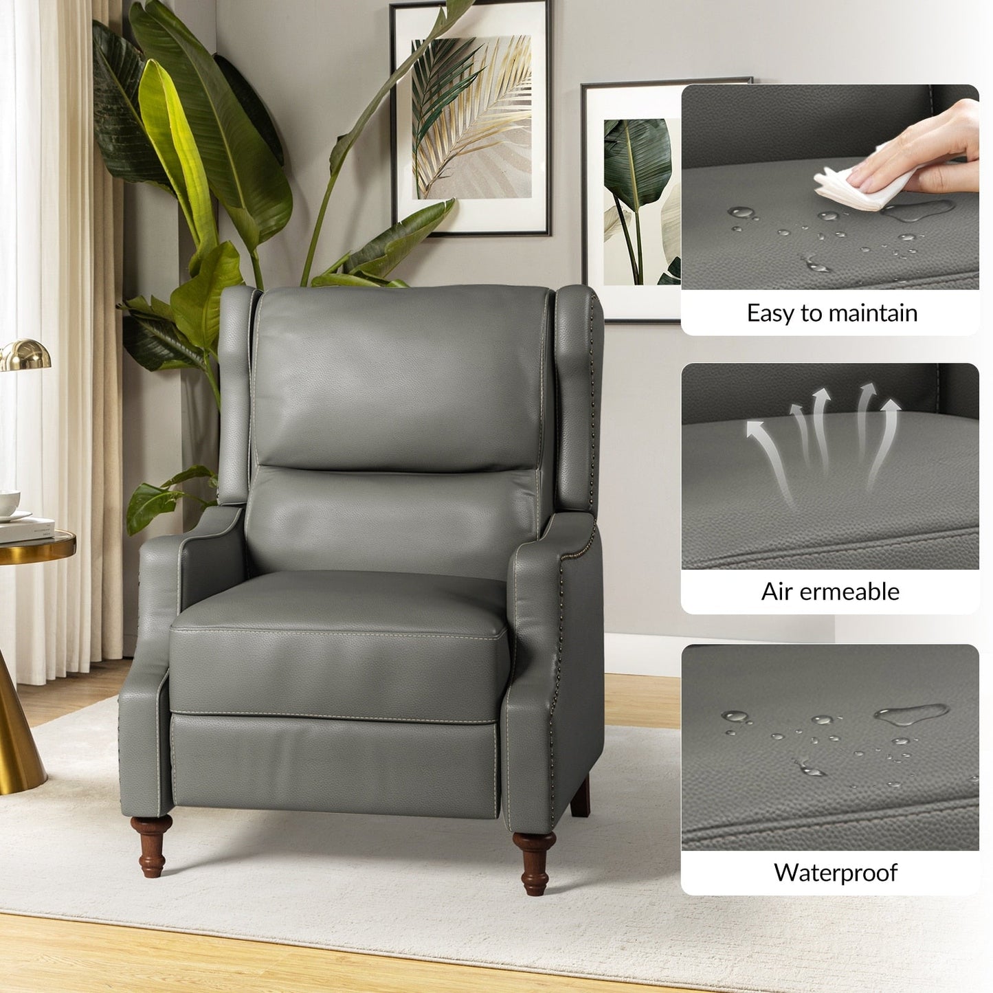 Florens Genuine Leather Recliner with Nailhead Trims by HULALA HOME