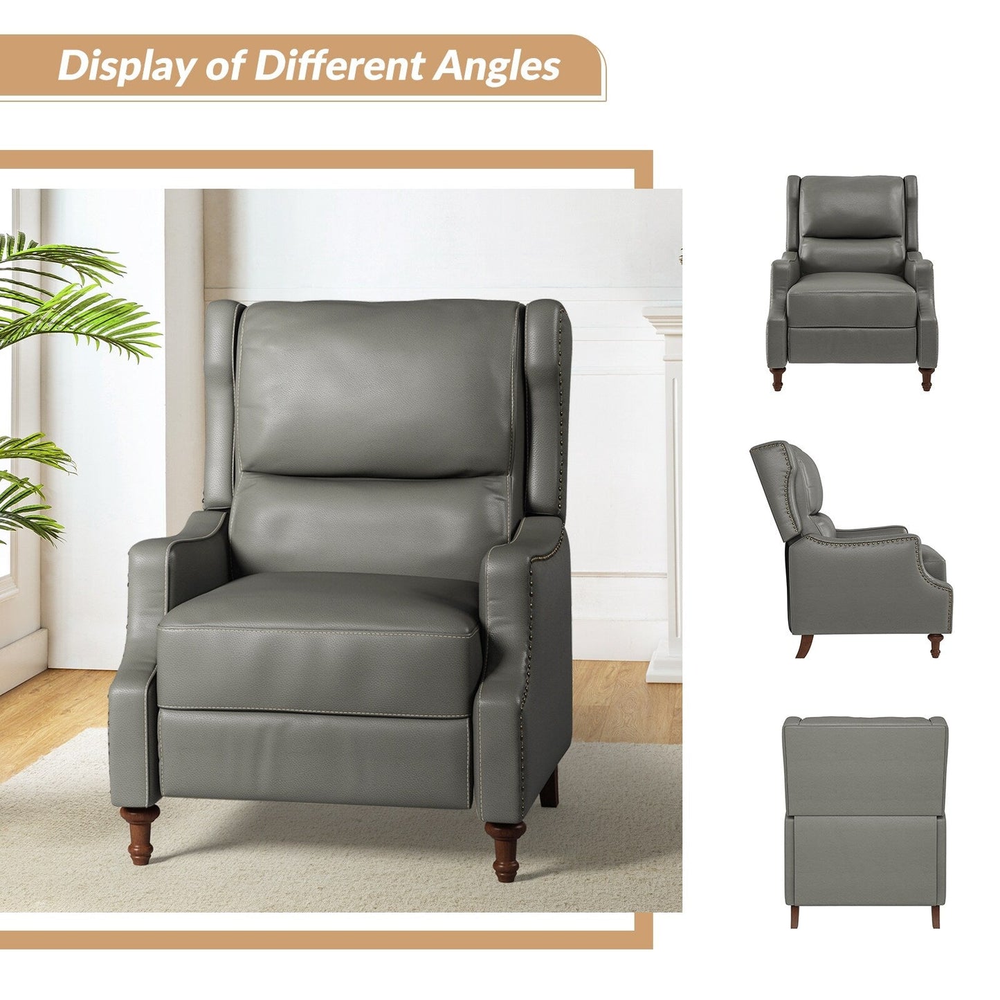 Florens Genuine Leather Recliner with Nailhead Trims by HULALA HOME
