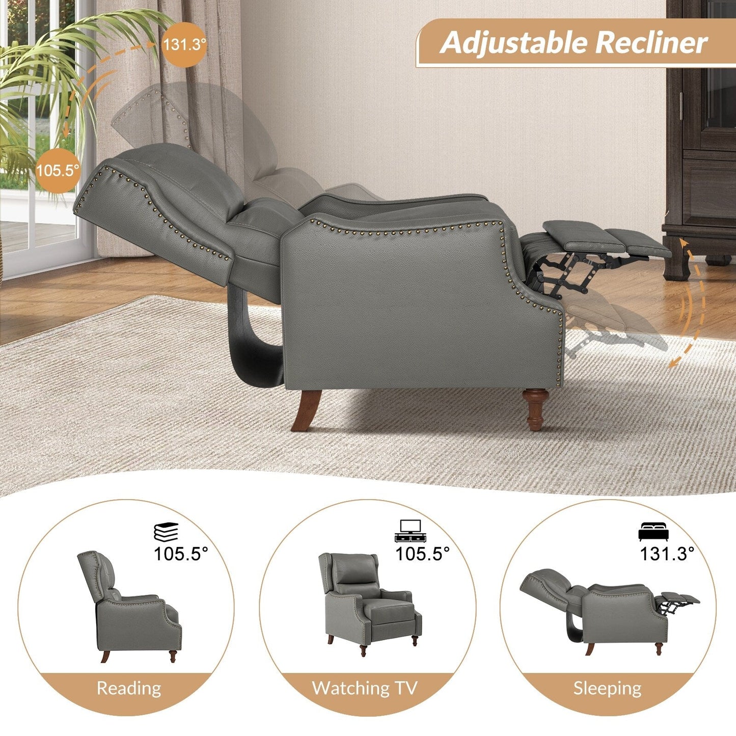 Florens Genuine Leather Recliner with Nailhead Trims by HULALA HOME