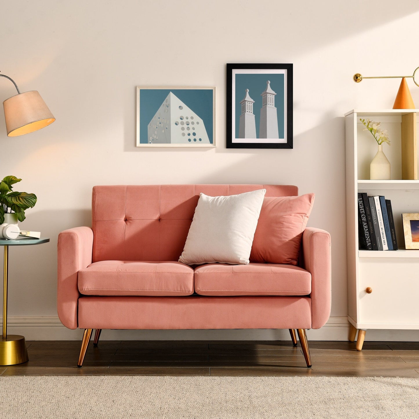 Foam Button Tufted Loveseat Sofa with Iron Legs