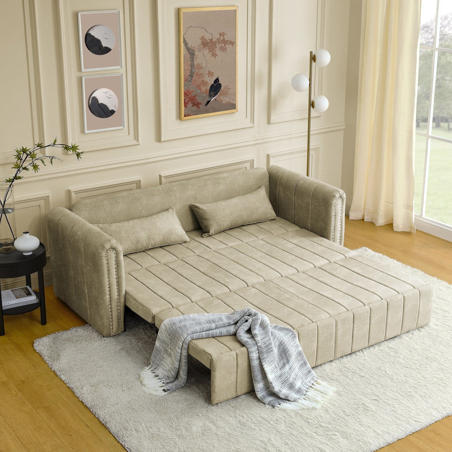 Foam Pull-Out 3-seater Sleeper Sofa Bed with Drawers