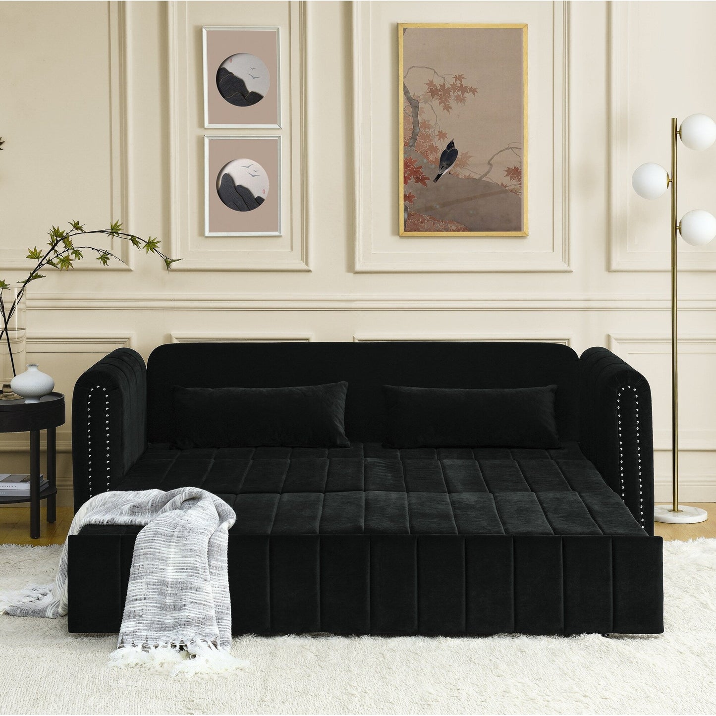 Foam Pull-Out 3-seater Sleeper Sofa Bed with Drawers