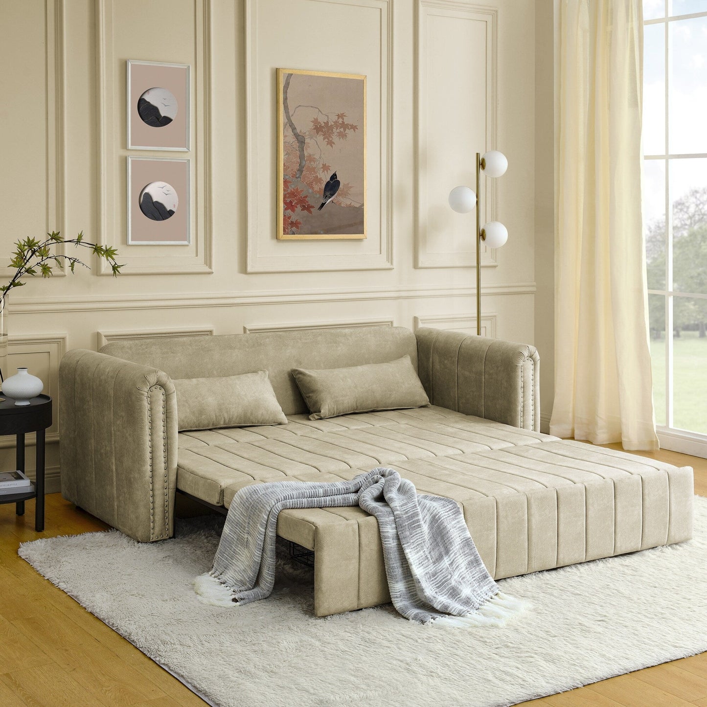 Foam Pull-Out 3-seater Sleeper Sofa Bed with Drawers