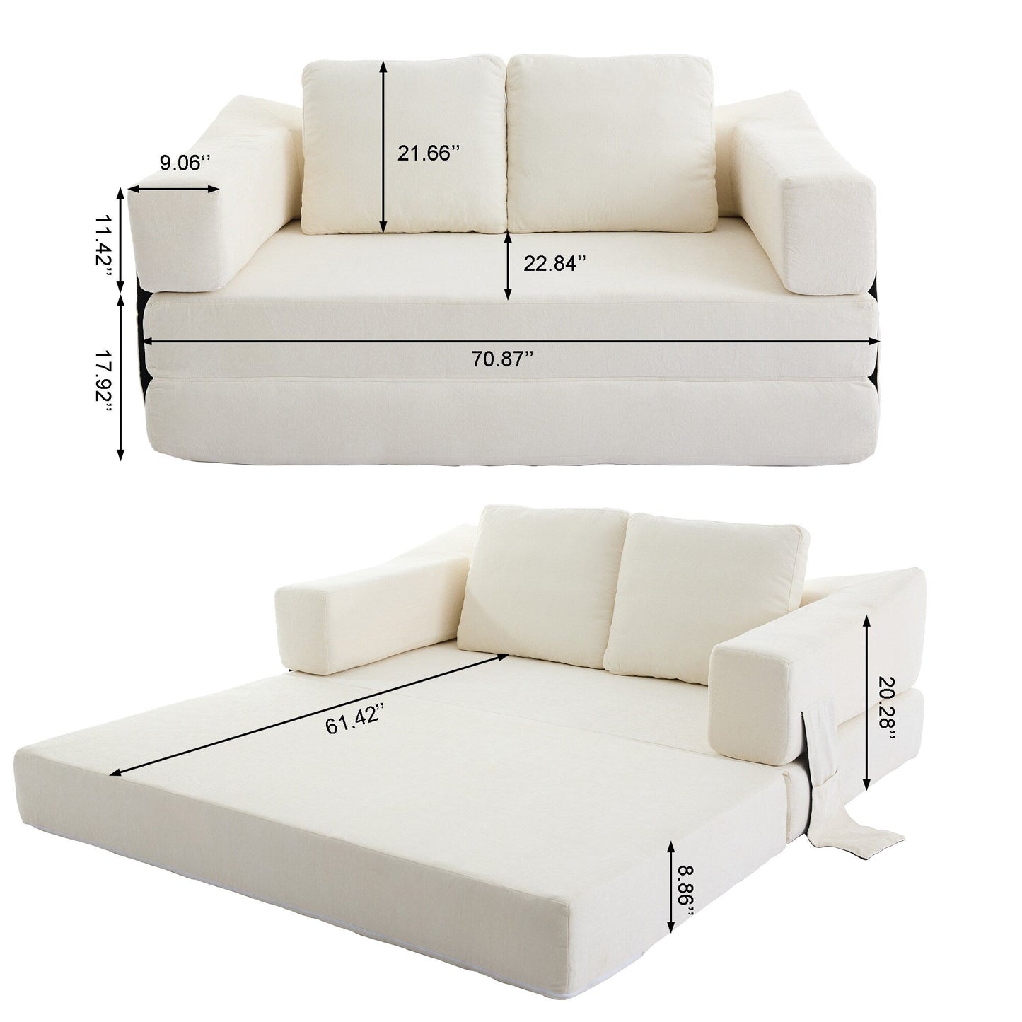 Fold-Out Convertible Sofa Bed & Floor Couch with Removable Backrest, Chenille Fabric, Perfect for Living Room, Bedroom
