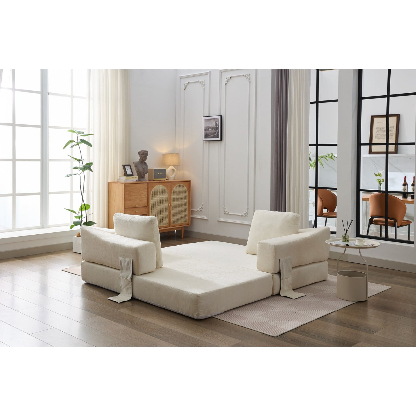 Fold-Out Convertible Sofa Bed & Floor Couch with Removable Backrest, Chenille Fabric, Perfect for Living Room, Bedroom