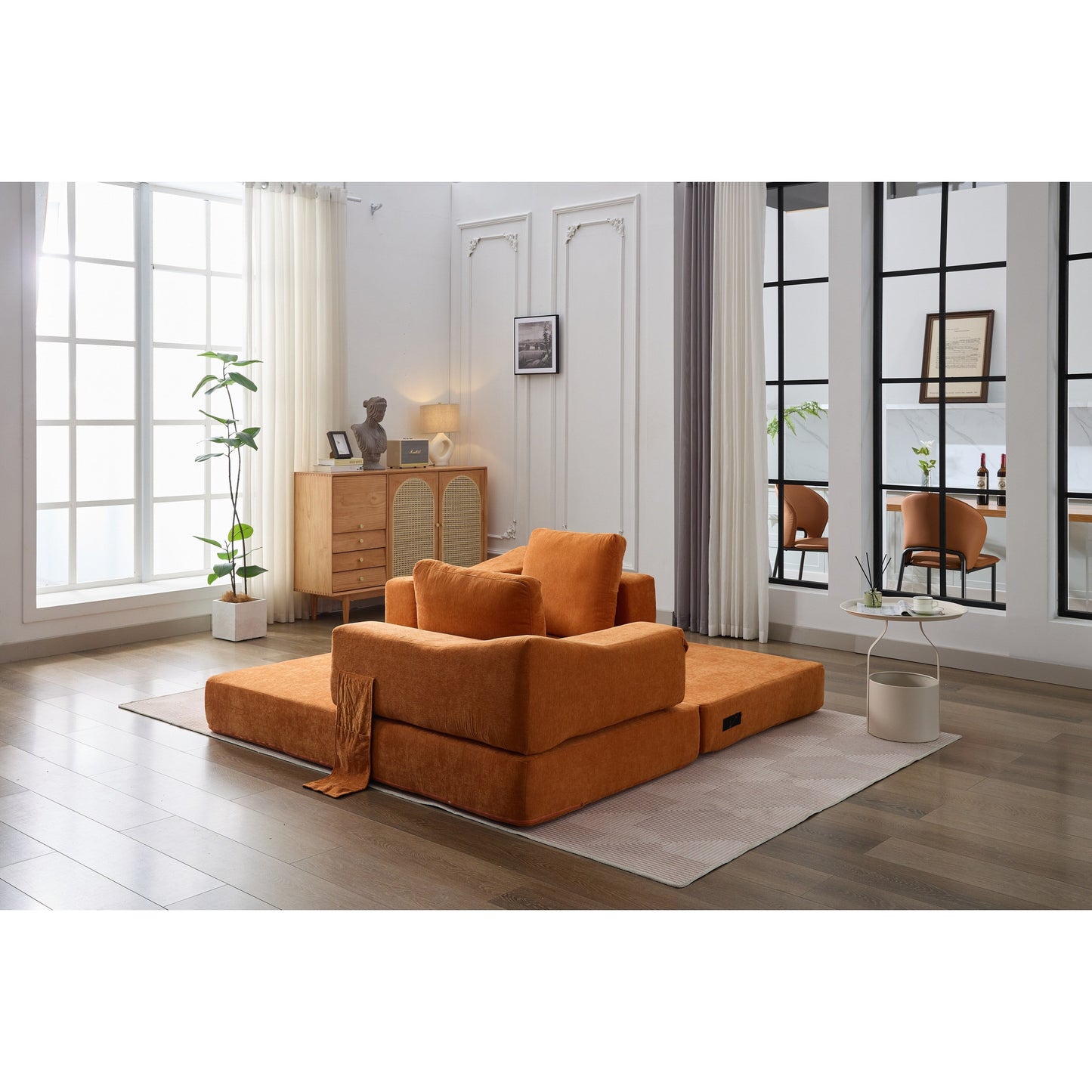 Fold-Out Convertible Sofa Bed & Floor Couch with Removable Backrest, Chenille Fabric, Perfect for Living Room, Bedroom