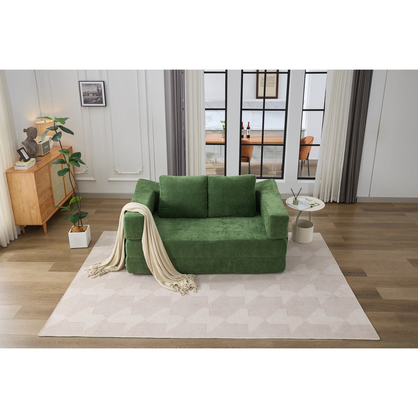 Fold-Out Convertible Sofa Bed & Floor Couch with Removable Backrest, Chenille Fabric, Perfect for Living Room, Bedroom
