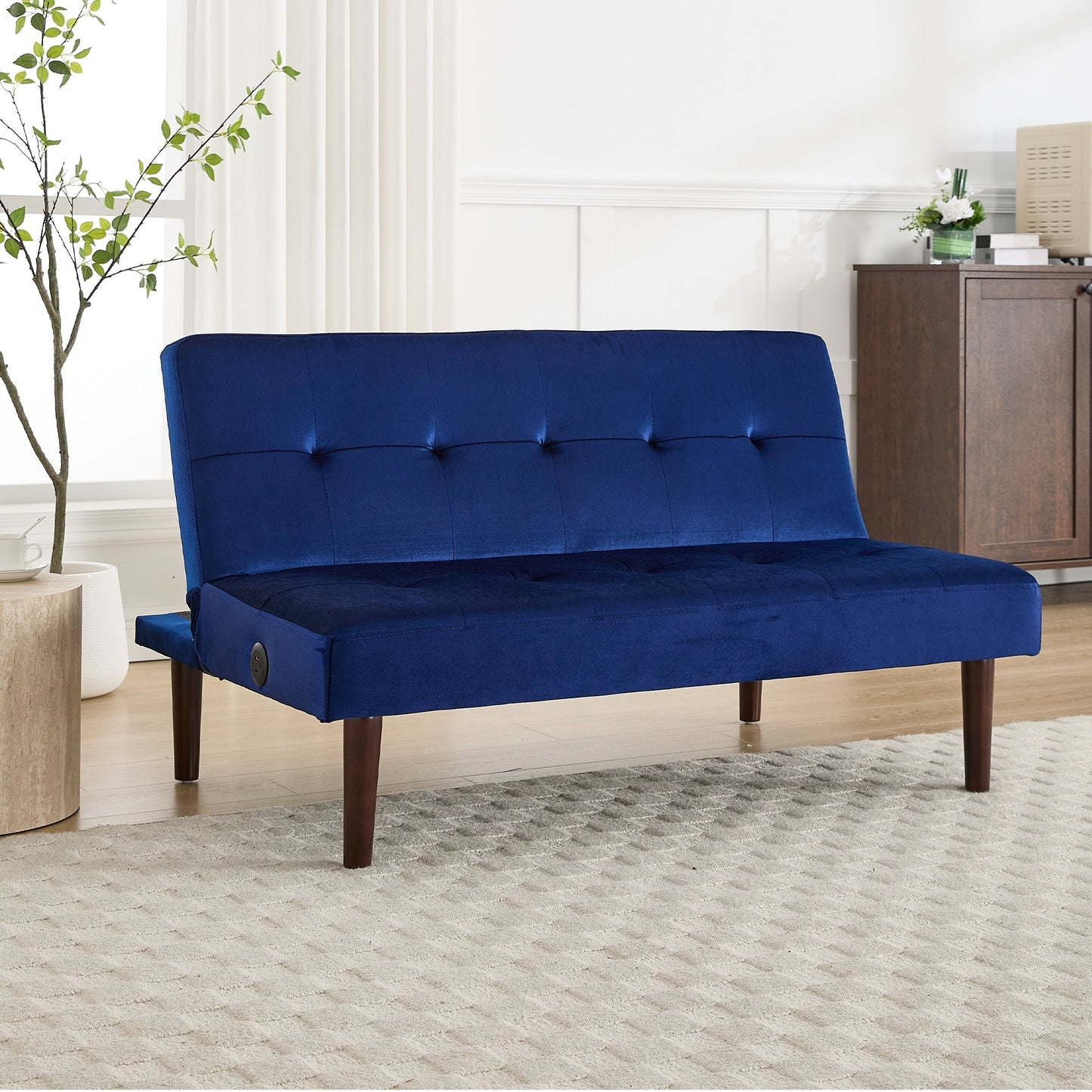 Foldable Fashion Sofa Bed High End Flannel Fabric Back Adjustable Sofa Recliner Futon, Modern Fashion Sofa with Charging Port
