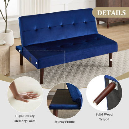 Foldable Fashion Sofa Bed High End Flannel Fabric Back Adjustable Sofa Recliner Futon, Modern Fashion Sofa with Charging Port