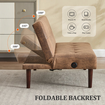 Foldable Fashion Sofa Bed High End Flannel Fabric Back Adjustable Sofa Recliner Futon, Modern Fashion Sofa with Charging Port