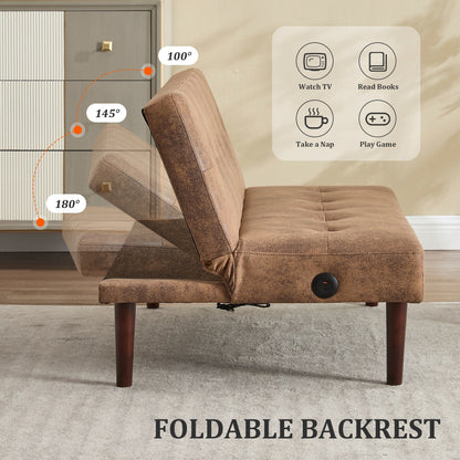 Foldable Fashion Sofa Bed High End Flannel Fabric Back Adjustable Sofa Recliner Futon, Modern Fashion Sofa with Charging Port