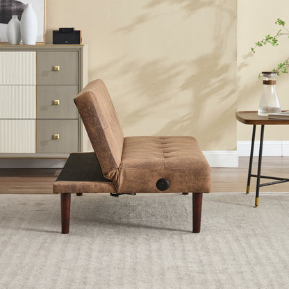 Foldable Fashion Sofa Bed High End Flannel Fabric Back Adjustable Sofa Recliner Futon, Modern Fashion Sofa with Charging Port