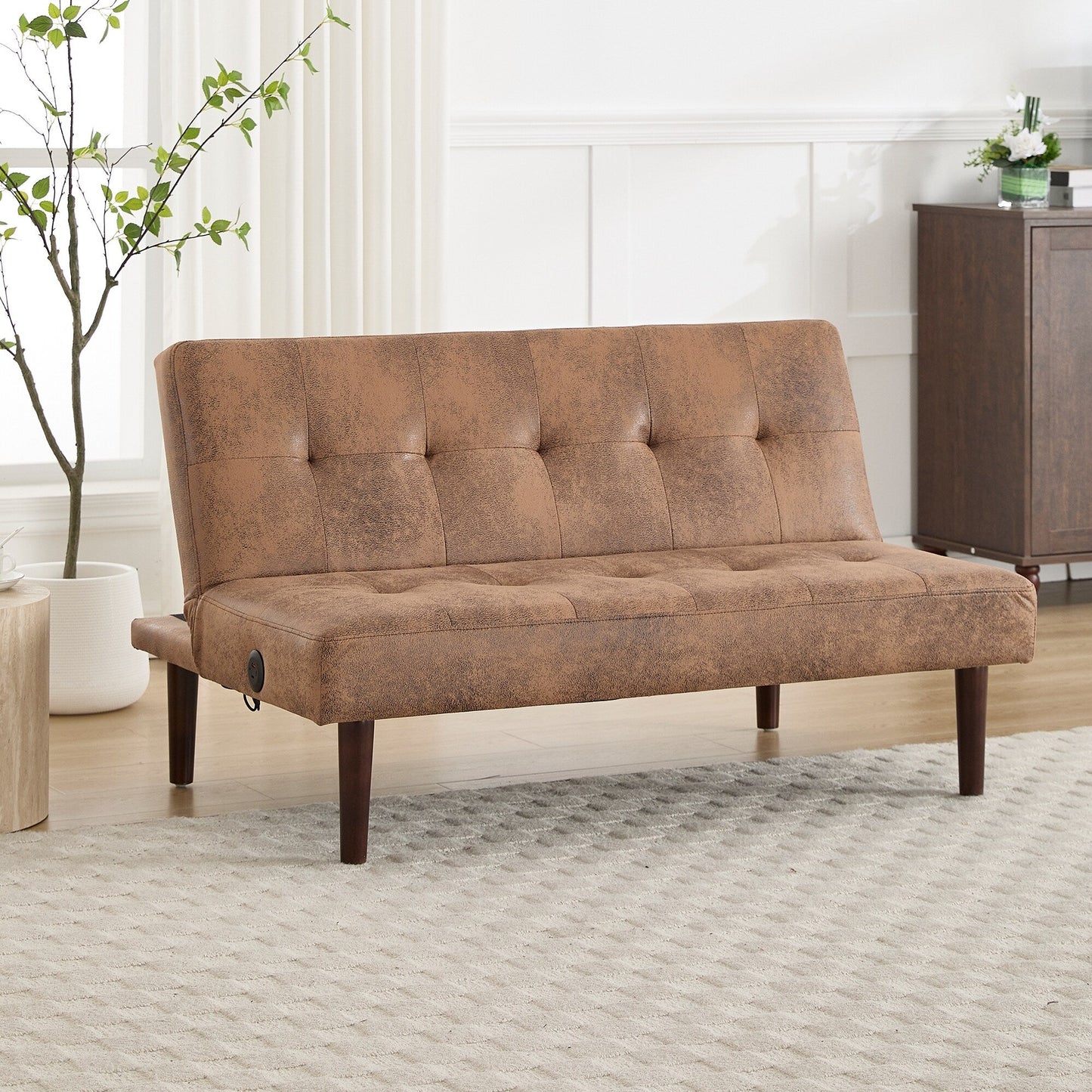 Foldable Fashion Sofa Bed High End Flannel Fabric Back Adjustable Sofa Recliner Futon, Modern Fashion Sofa with Charging Port
