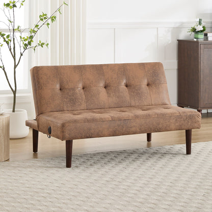 Foldable Fashion Sofa Bed High End Flannel Fabric Back Adjustable Sofa Recliner Futon, Modern Fashion Sofa with Charging Port