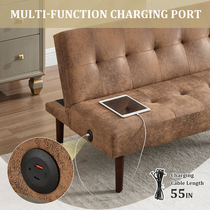 Foldable Fashion Sofa Bed High End Flannel Fabric Back Adjustable Sofa Recliner Futon, Modern Fashion Sofa with Charging Port