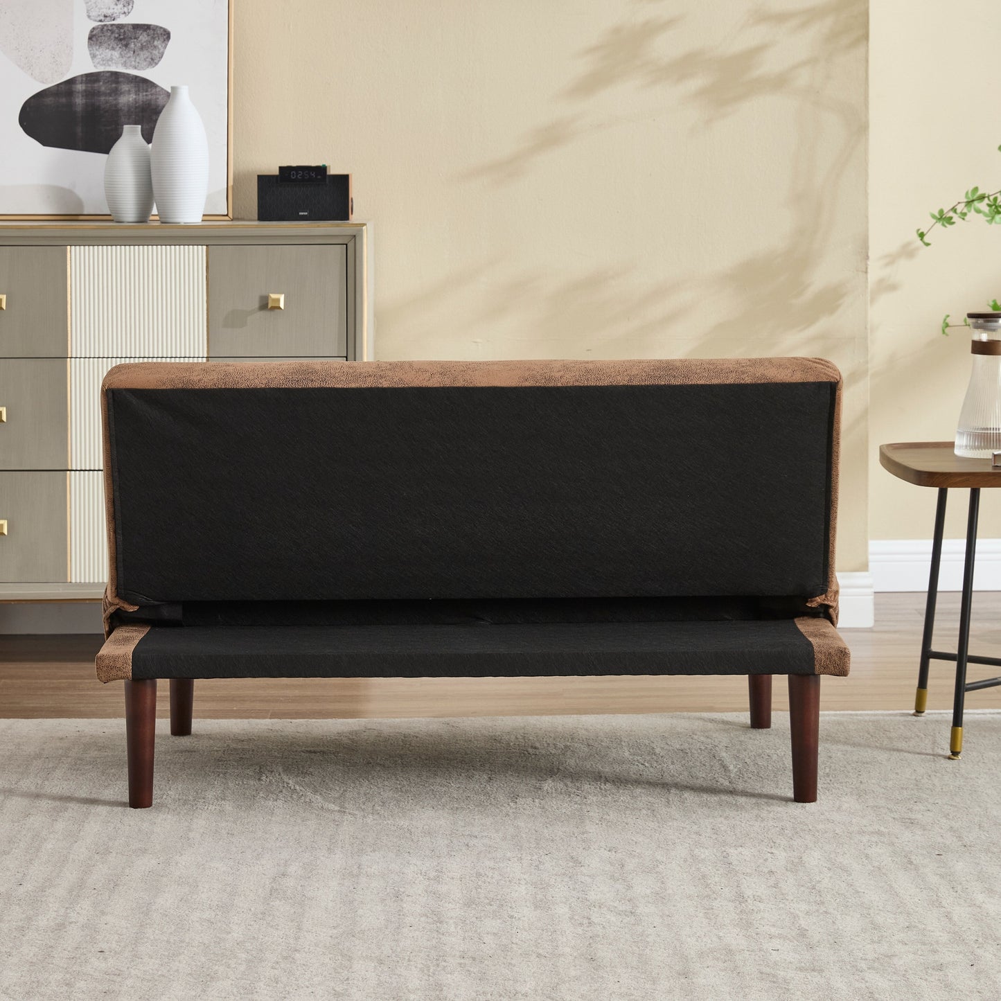 Foldable Fashion Sofa Bed High End Flannel Fabric Back Adjustable Sofa Recliner Futon, Modern Fashion Sofa with Charging Port