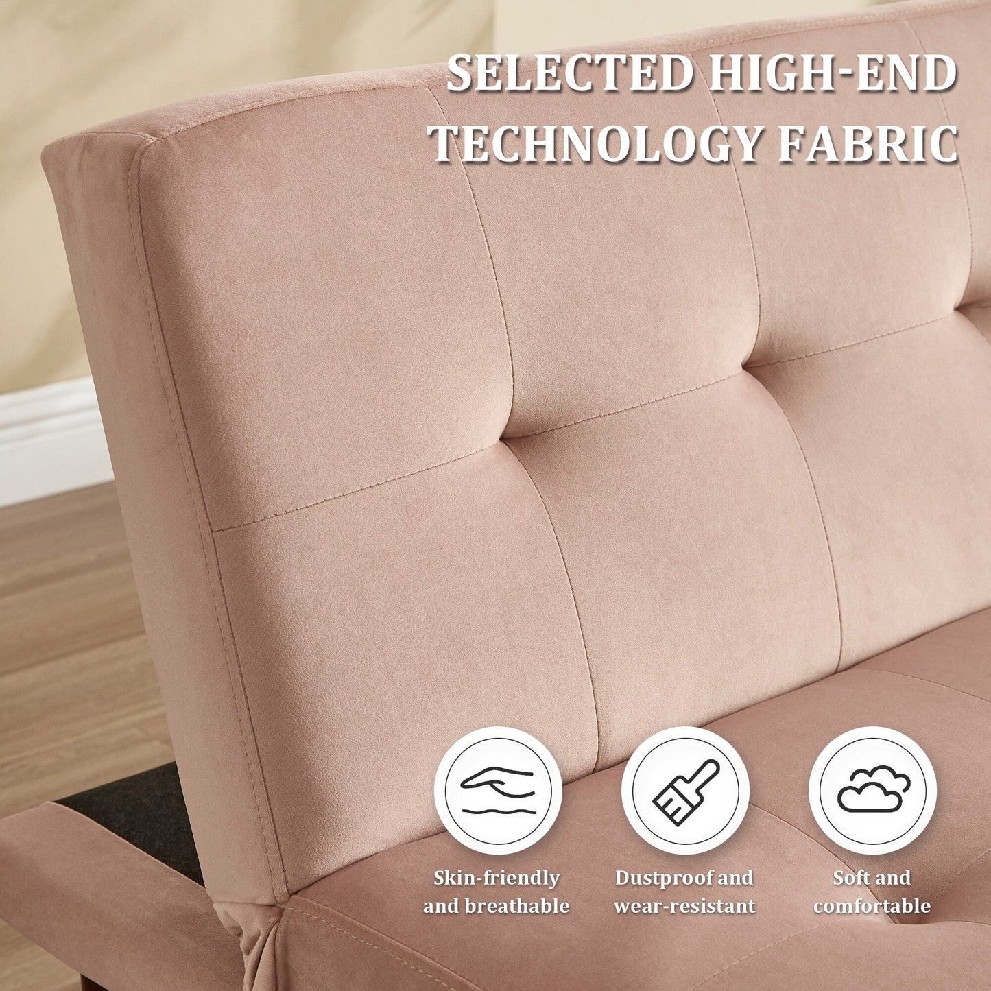 Foldable Fashion Sofa Bed High End Flannel Fabric Back Adjustable Sofa Recliner Futon, Modern Fashion Sofa with Charging Port
