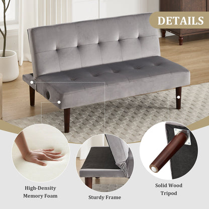 Foldable Fashion Sofa Bed High End Flannel Fabric Back Adjustable Sofa Recliner Futon, Modern Fashion Sofa with Charging Port