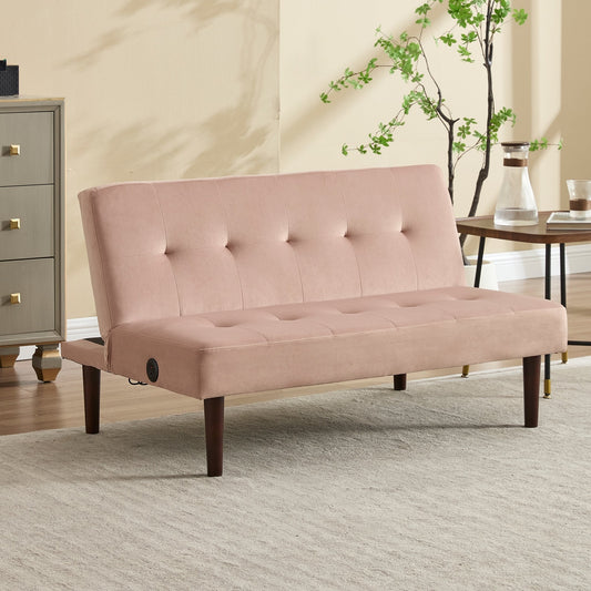 Foldable Fashion Sofa Bed High End Flannel Fabric Back Adjustable Sofa Recliner Futon, Modern Fashion Sofa with Charging Port