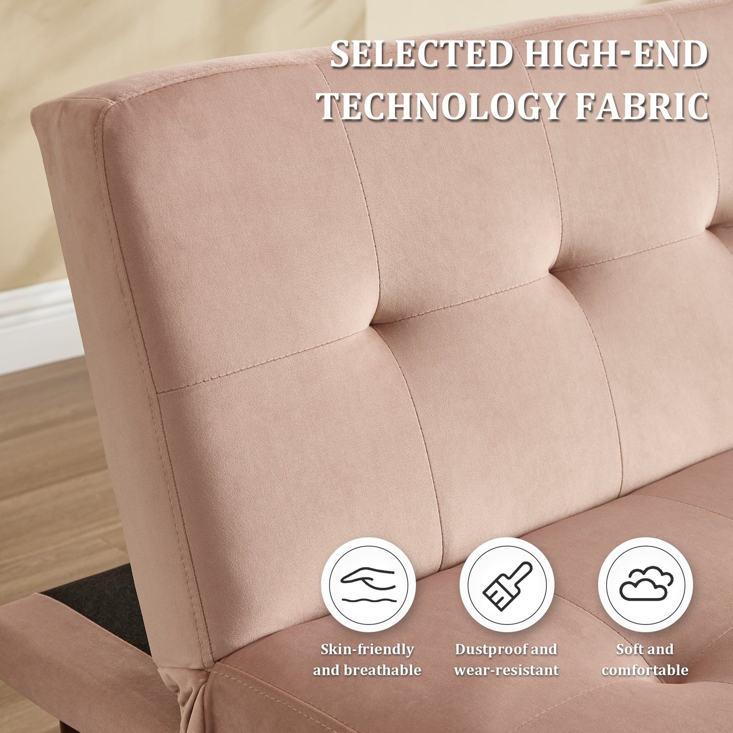 Foldable Fashion Sofa Bed High End Flannel Fabric Back Adjustable Sofa Recliner Futon, Modern Fashion Sofa with Charging Port