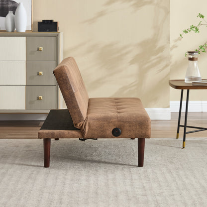 Foldable Fashion Sofa Bed High End Flannel Fabric Back Adjustable Sofa Recliner Futon, Modern Fashion Sofa with Charging Port