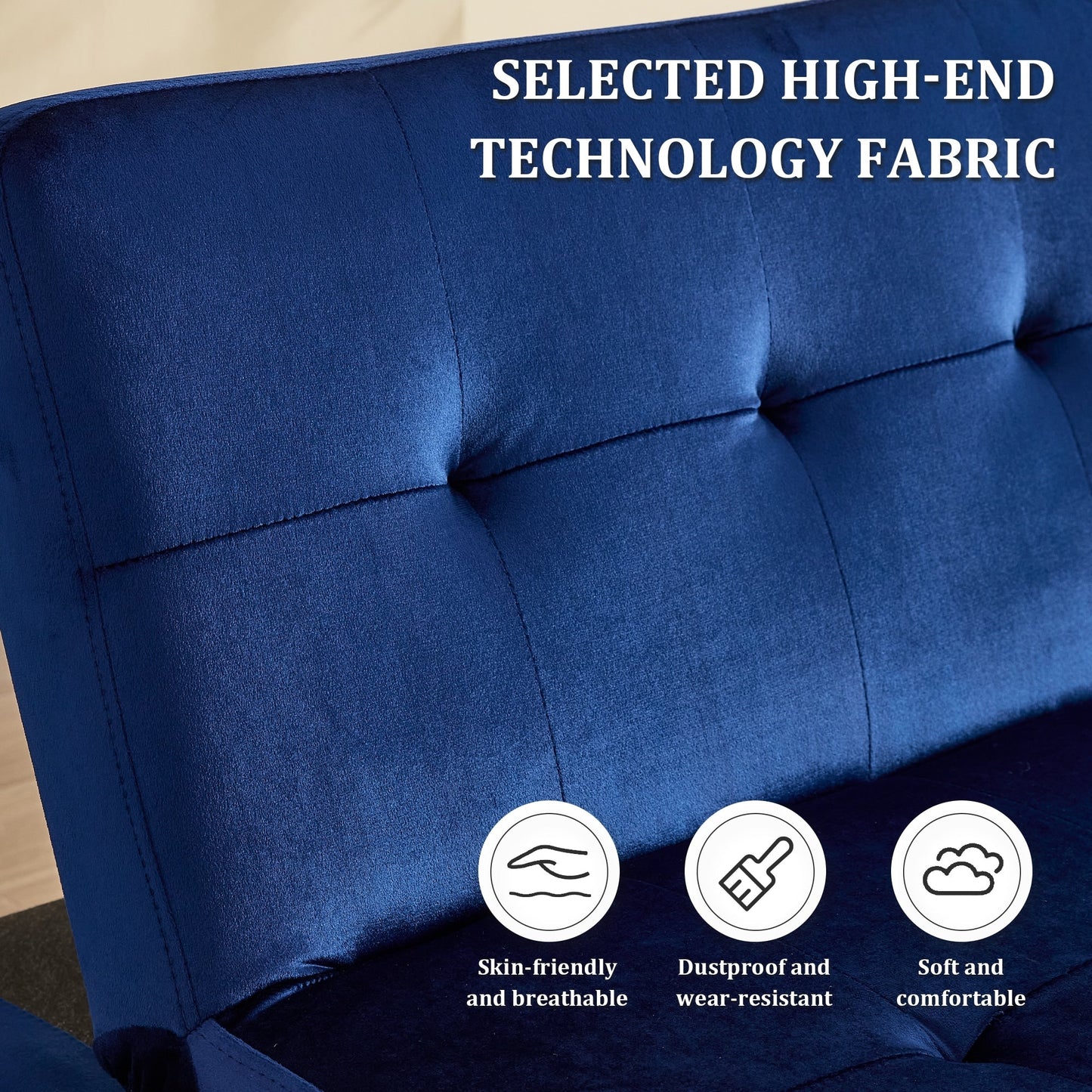 Foldable Fashion Sofa Bed High End Flannel Fabric Back Adjustable Sofa Recliner Futon, Modern Fashion Sofa with Charging Port