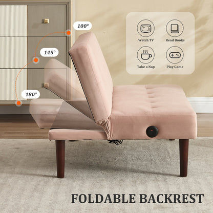 Foldable Fashion Sofa Bed High End Flannel Fabric Back Adjustable Sofa Recliner Futon, Modern Fashion Sofa with Charging Port