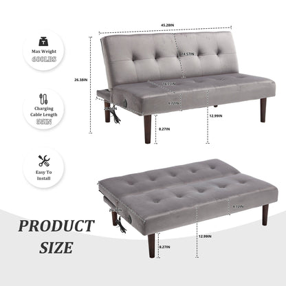 Foldable Fashion Sofa Bed High End Flannel Fabric Back Adjustable Sofa Recliner Futon, Modern Fashion Sofa with Charging Port