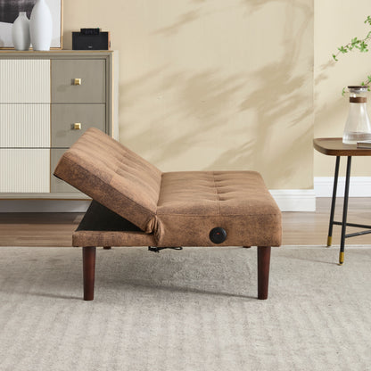 Foldable Fashion Sofa Bed High End Flannel Fabric Back Adjustable Sofa Recliner Futon, Modern Fashion Sofa with Charging Port