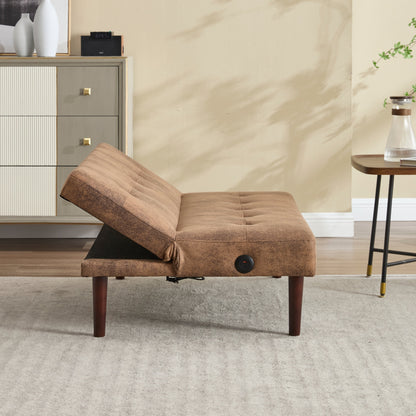 Foldable Fashion Sofa Bed High End Flannel Fabric Back Adjustable Sofa Recliner Futon, Modern Fashion Sofa with Charging Port