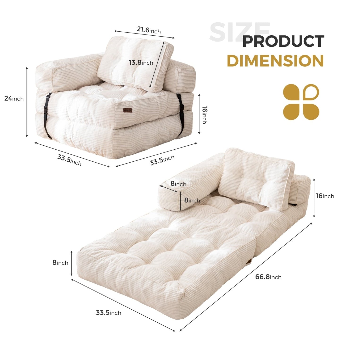 Foldable Sofa Bed,L-Shaped Floor Sofa Couch