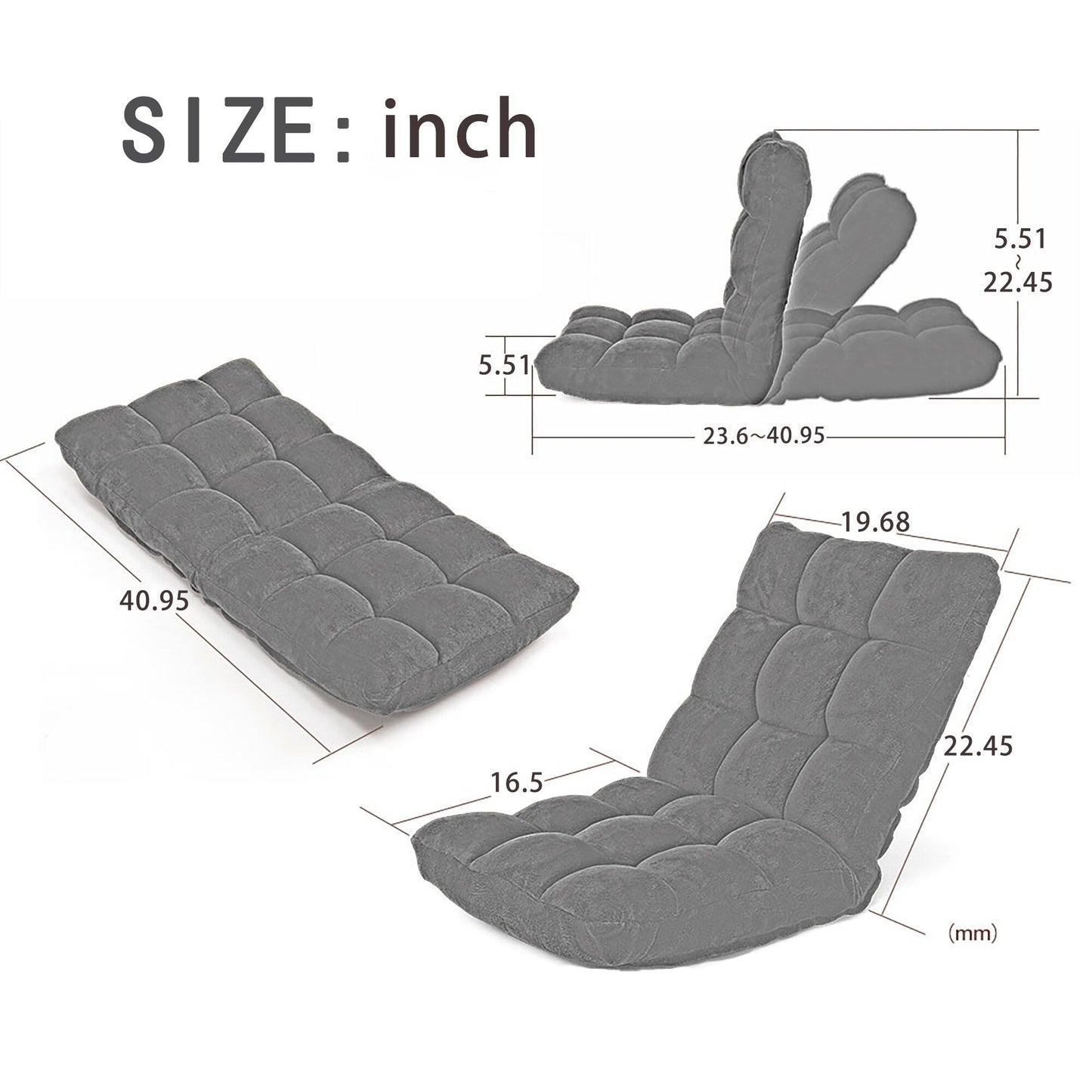 Folding Lounge Chaise for Living Room and Bedroom, 5 Reclining Position, adjustable Foldable Leisure Sofa Video Gaming Sofa