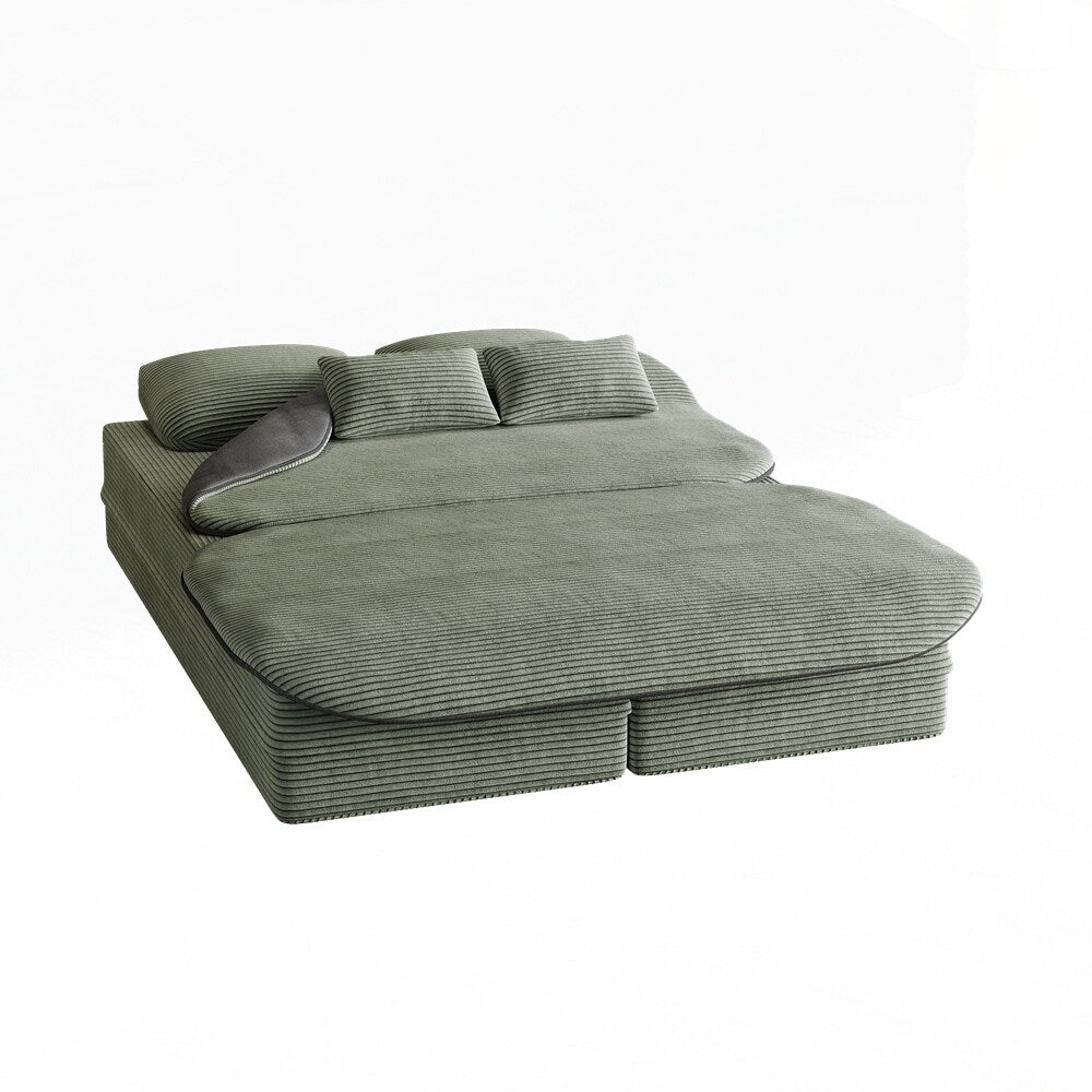 Folding Mattress Sofa with Fixed Shape Frame Convertible Sleeper Foam Sofa Bed with Blanket