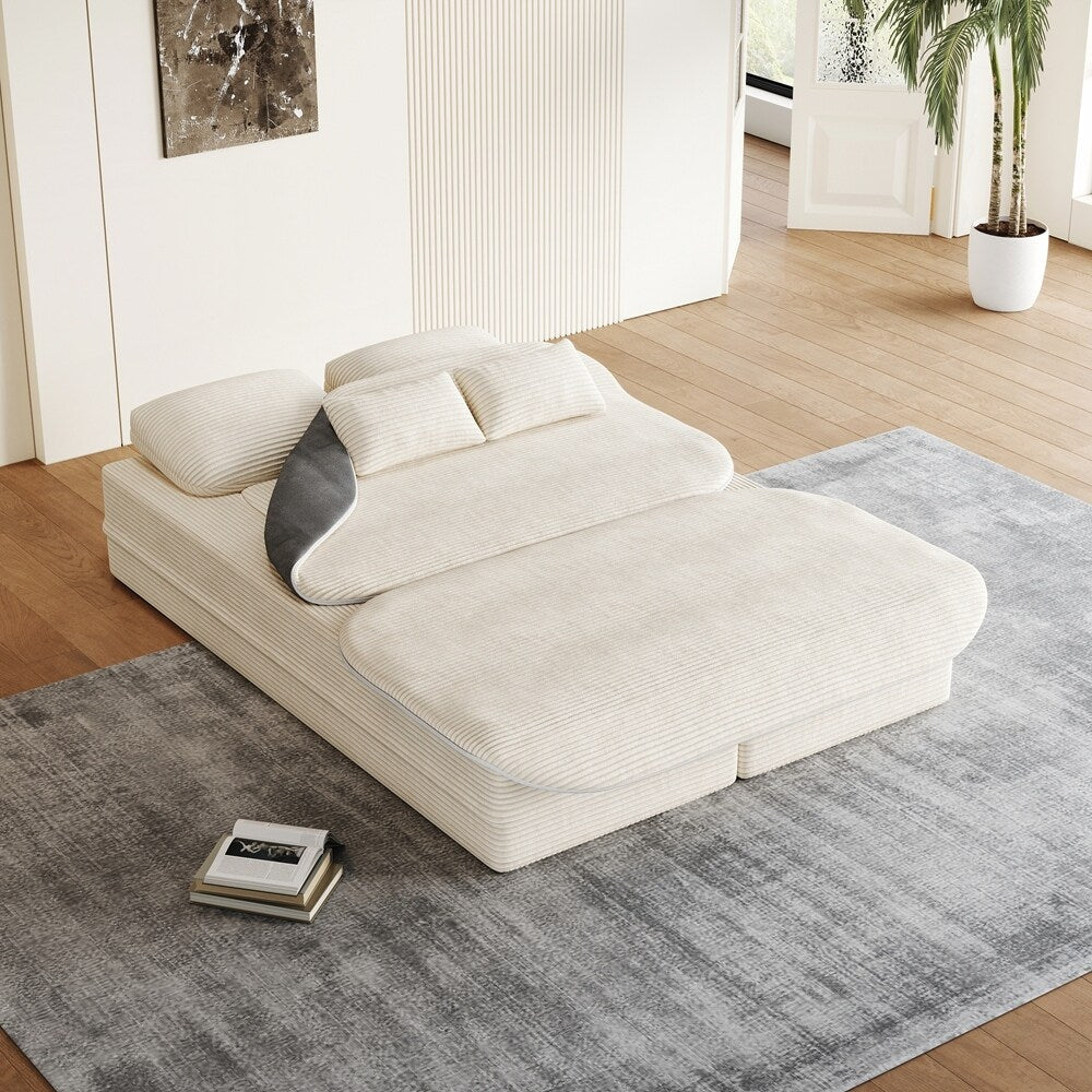 Folding Mattress Sofa with Fixed Shape Frame Convertible Sleeper Foam Sofa Bed with Blanket