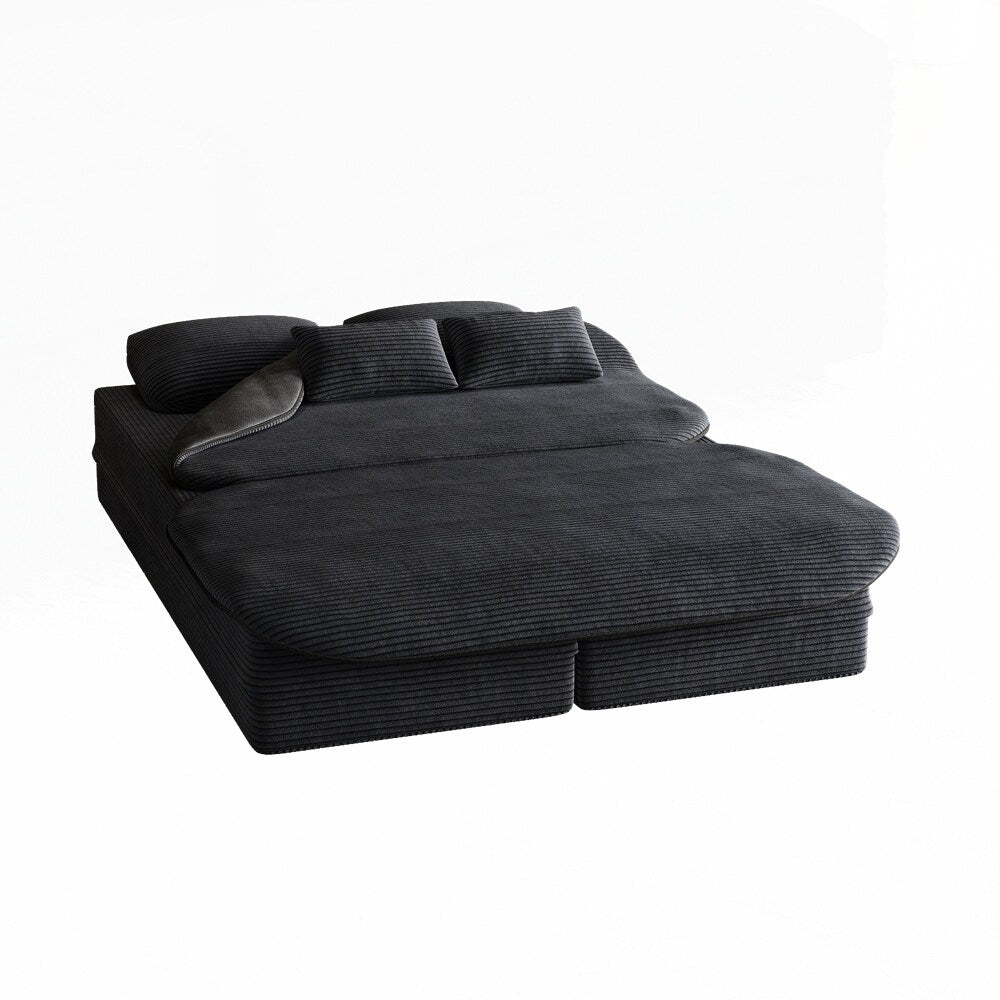 Folding Mattress Sofa with Fixed Shape Frame Convertible Sleeper Foam Sofa Bed with Blanket